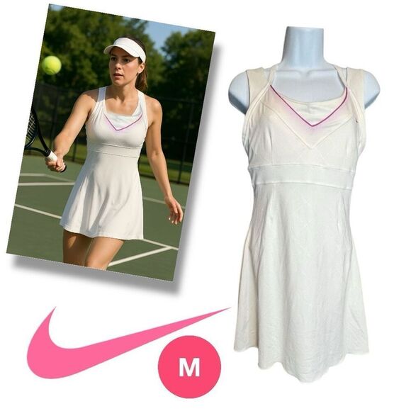 NWT Nike Women's Court Dri-Fit Serena Williams V-Neck Tennis Dress White Medium - Picture 1 of 9